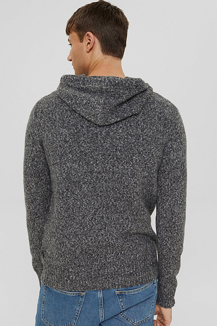 Gerecycled: gebreide hoodie met wol, DARK GREY, detail image number 3