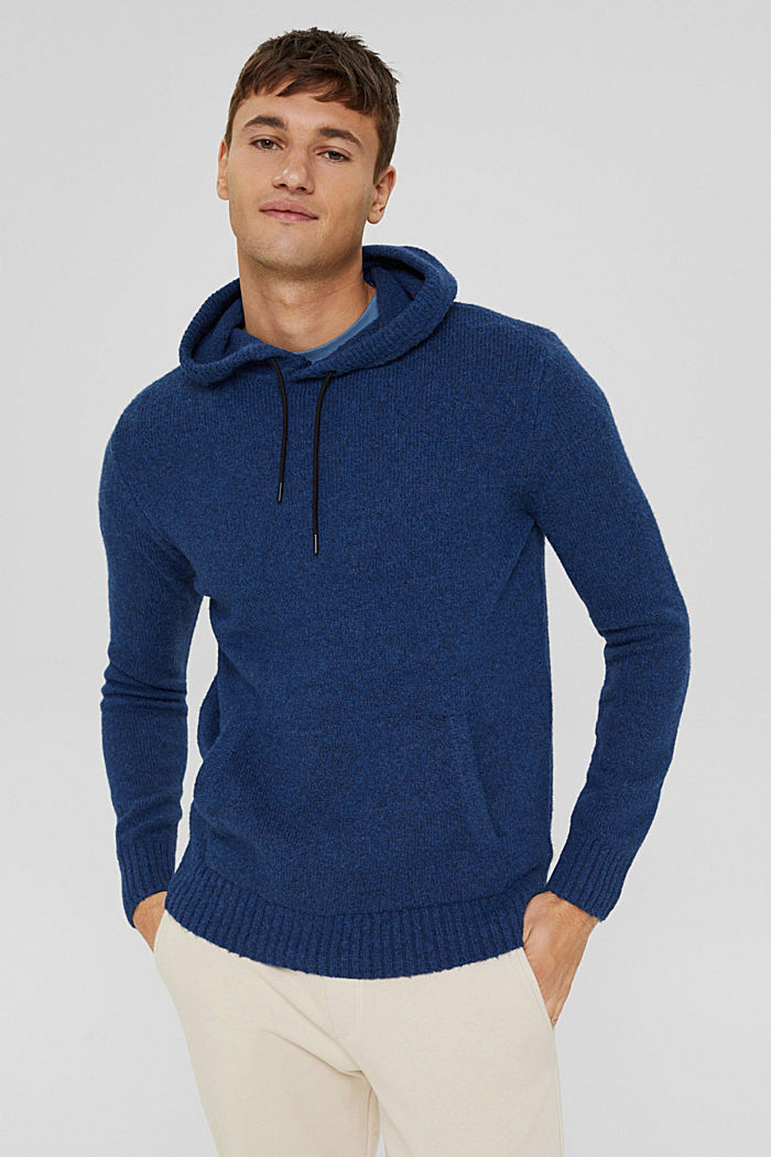 Gerecycled: gebreide hoodie met wol, NEW DARK BLUE, detail image number 0
