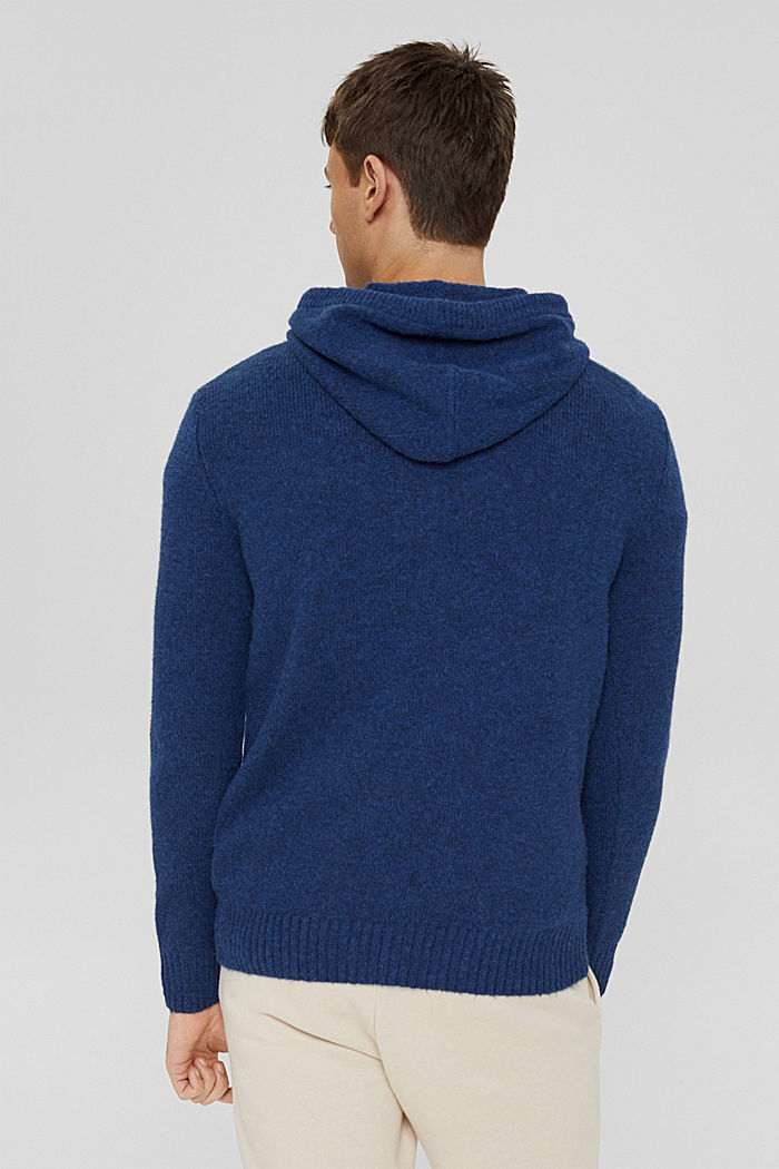 Gerecycled: gebreide hoodie met wol, NEW DARK BLUE, detail image number 3