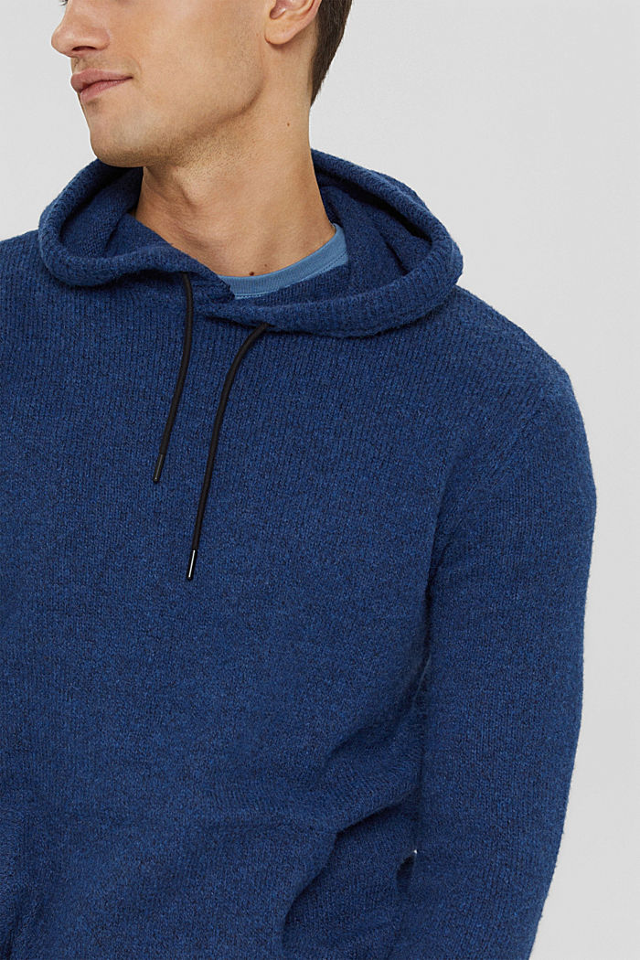 Gerecycled: gebreide hoodie met wol, NEW DARK BLUE, detail image number 2