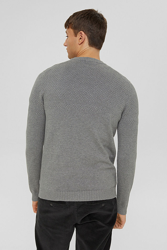 Sweter z fakturowanej dzianiny, bawełna ekologiczna, MEDIUM GREY, detail image number 3