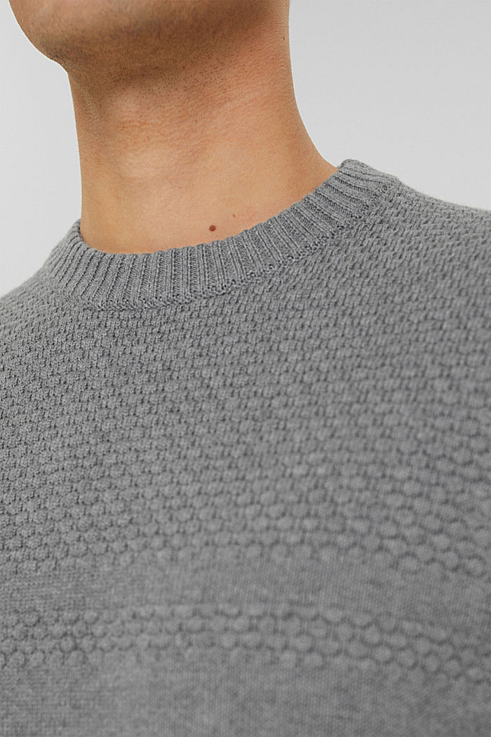 Sweter z fakturowanej dzianiny, bawełna ekologiczna, MEDIUM GREY, detail image number 2