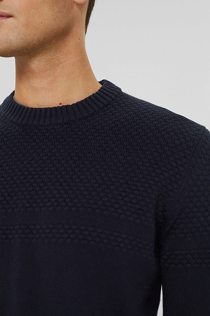 Jersey con diseño de punto texturizado, algodón ecológico, NAVY, detail image number 2
