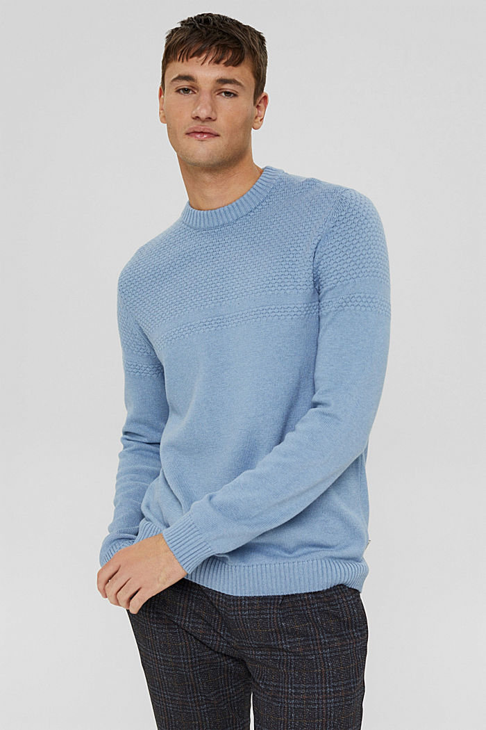 Sweter z fakturowanej dzianiny, bawełna ekologiczna