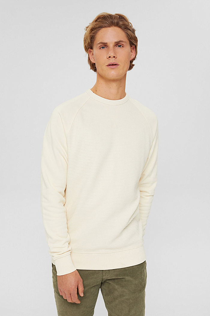 Gerecycled: sweater van een mix van biologisch katoen, OFF WHITE, detail image number 0