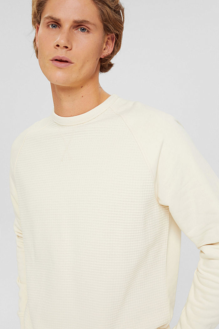 Gerecycled: sweater van een mix van biologisch katoen, OFF WHITE, detail image number 4
