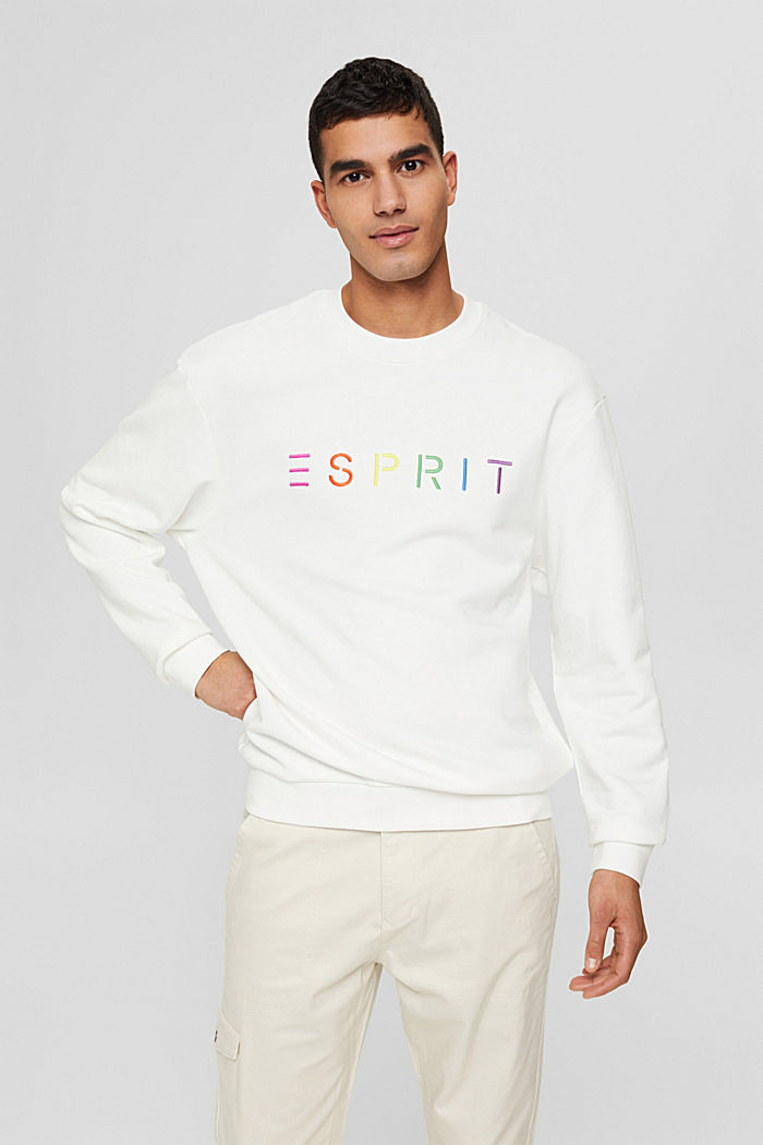 Gerecycled: sweatshirt met logoborduursel, OFF WHITE, detail image number 0
