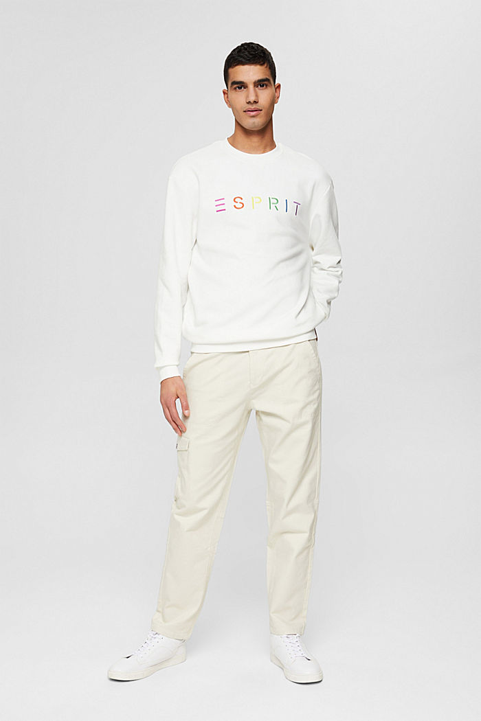 Gerecycled: sweatshirt met logoborduursel, OFF WHITE, overview