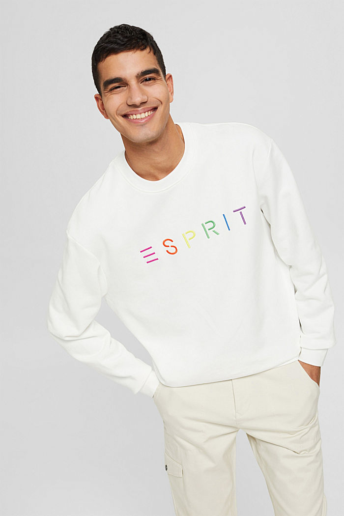 Gerecycled: sweatshirt met logoborduursel, OFF WHITE, detail image number 5