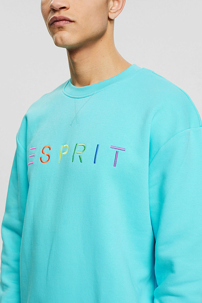 Gerecycled: sweatshirt met logoborduursel, LIGHT AQUA GREEN, detail image number 2