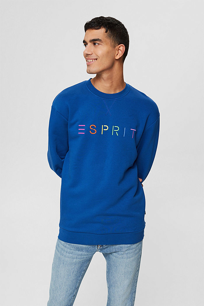 Gerecycled: sweatshirt met logoborduursel, BRIGHT BLUE, detail image number 0