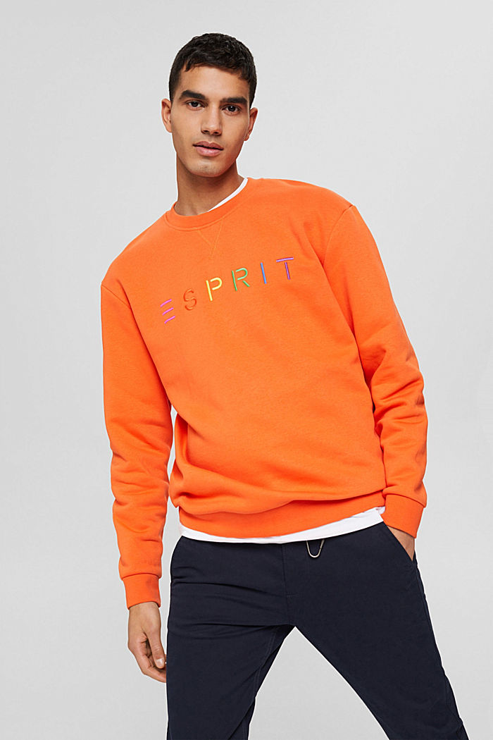 Gerecycled: sweatshirt met logoborduursel, BRIGHT ORANGE, overview