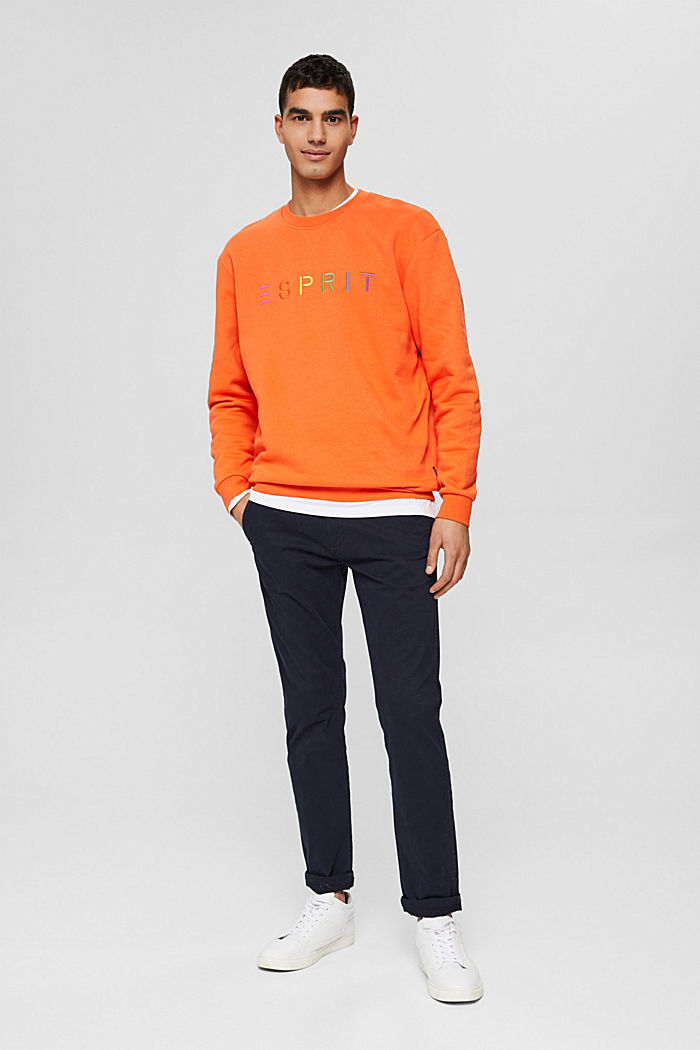 Gerecycled: sweatshirt met logoborduursel, BRIGHT ORANGE, detail image number 6