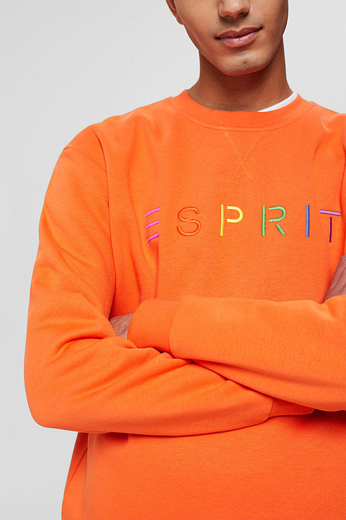 Gerecycled: sweatshirt met logoborduursel, BRIGHT ORANGE, detail image number 2