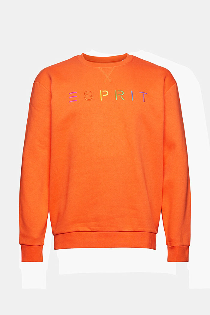 Gerecycled: sweatshirt met logoborduursel, BRIGHT ORANGE, detail image number 5