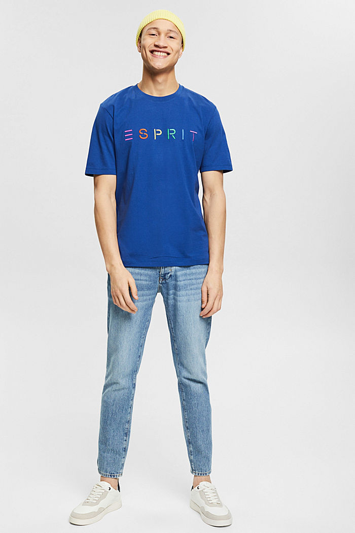Jersey T-shirt met logoborduursel, BRIGHT BLUE, detail image number 2
