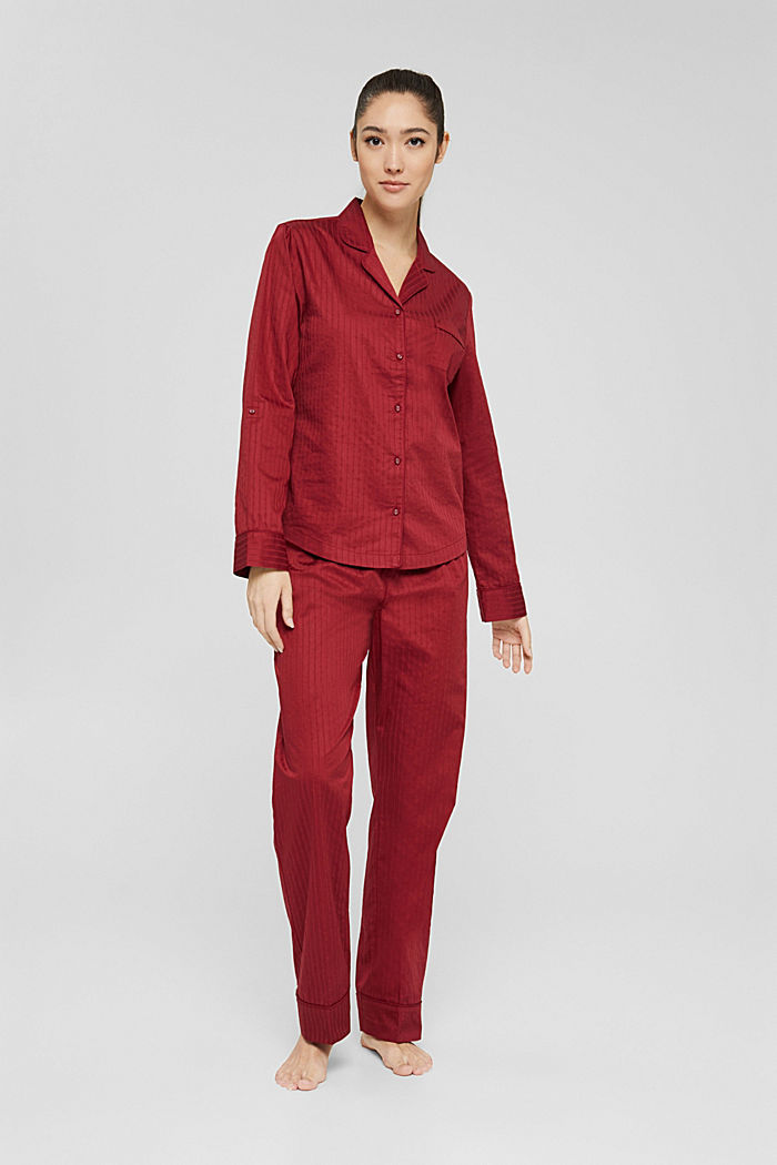 Lange pyjama van 100% katoen, CHERRY RED, detail image number 0