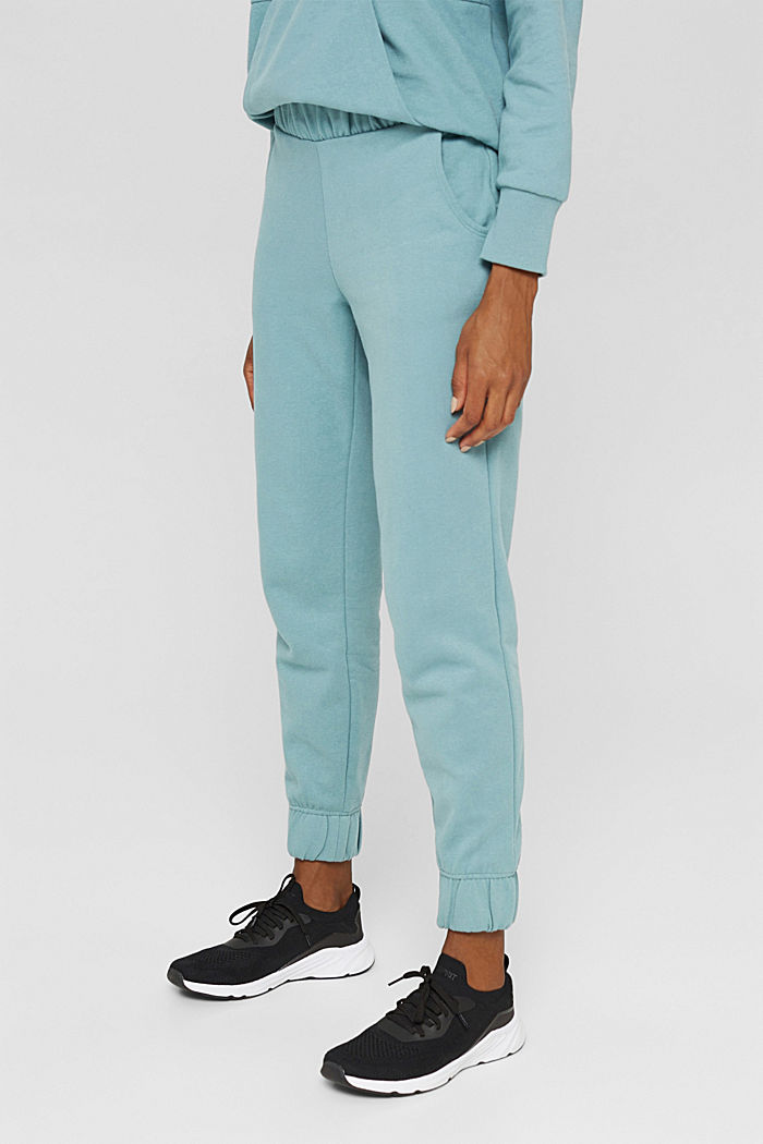 Tracksuit bottoms made of blended organic cotton, DARK TURQUOISE, detail image number 0