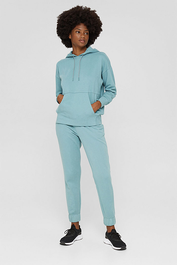 Tracksuit bottoms made of blended organic cotton, DARK TURQUOISE, detail image number 1