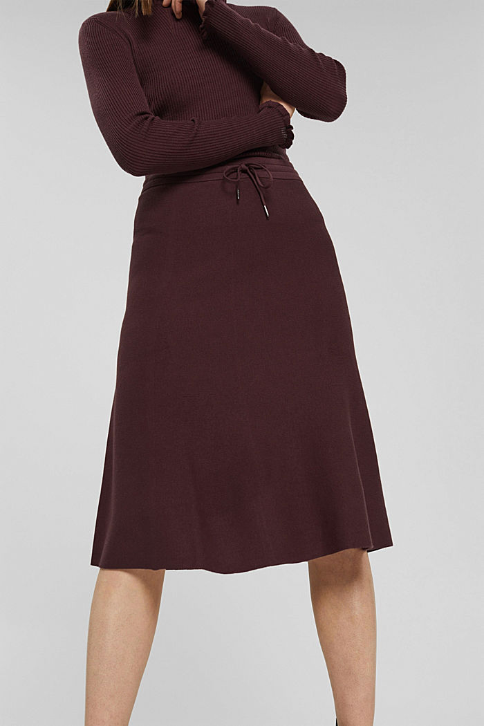 Knitted midi skirt, LENZING™ ECOVERO™, BORDEAUX RED, detail image number 0