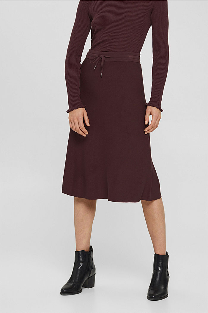 Knitted midi skirt, LENZING™ ECOVERO™, BORDEAUX RED, detail image number 5