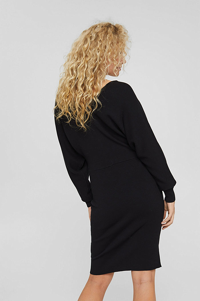 Gebreide jurk met wikkellook, LENZING™ ECOVERO™, BLACK, detail image number 2