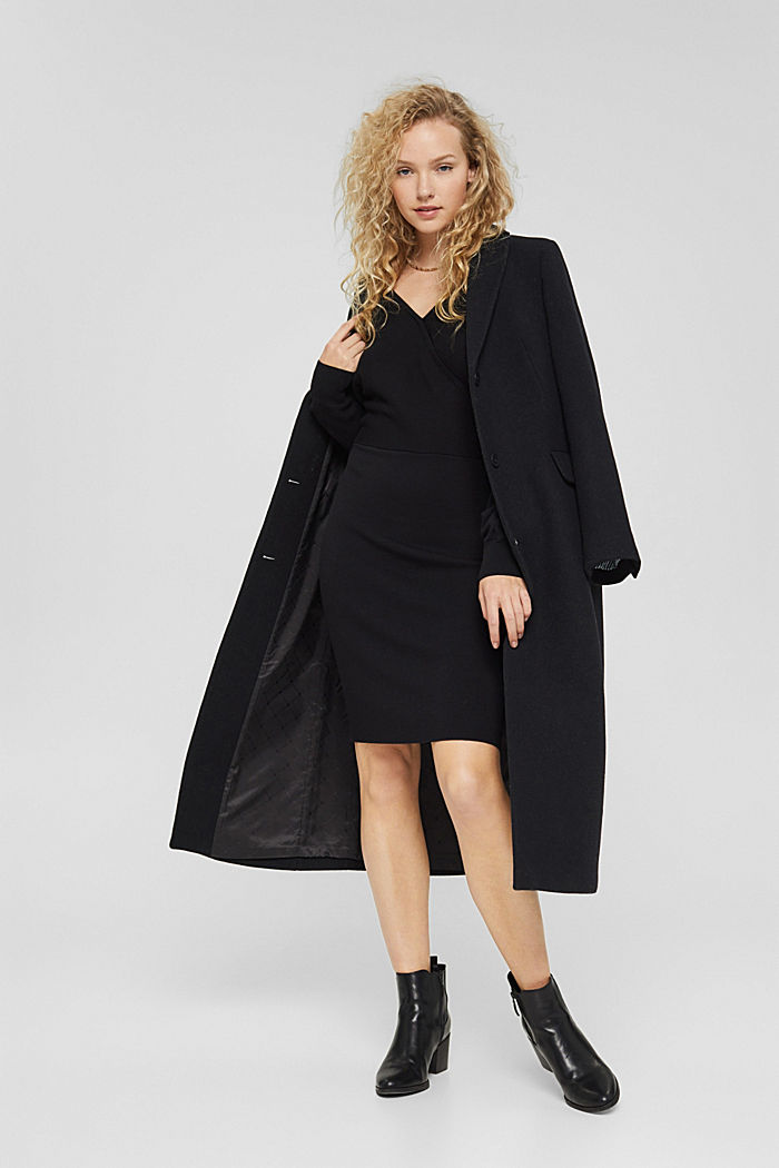 Gebreide jurk met wikkellook, LENZING™ ECOVERO™, BLACK, detail image number 1