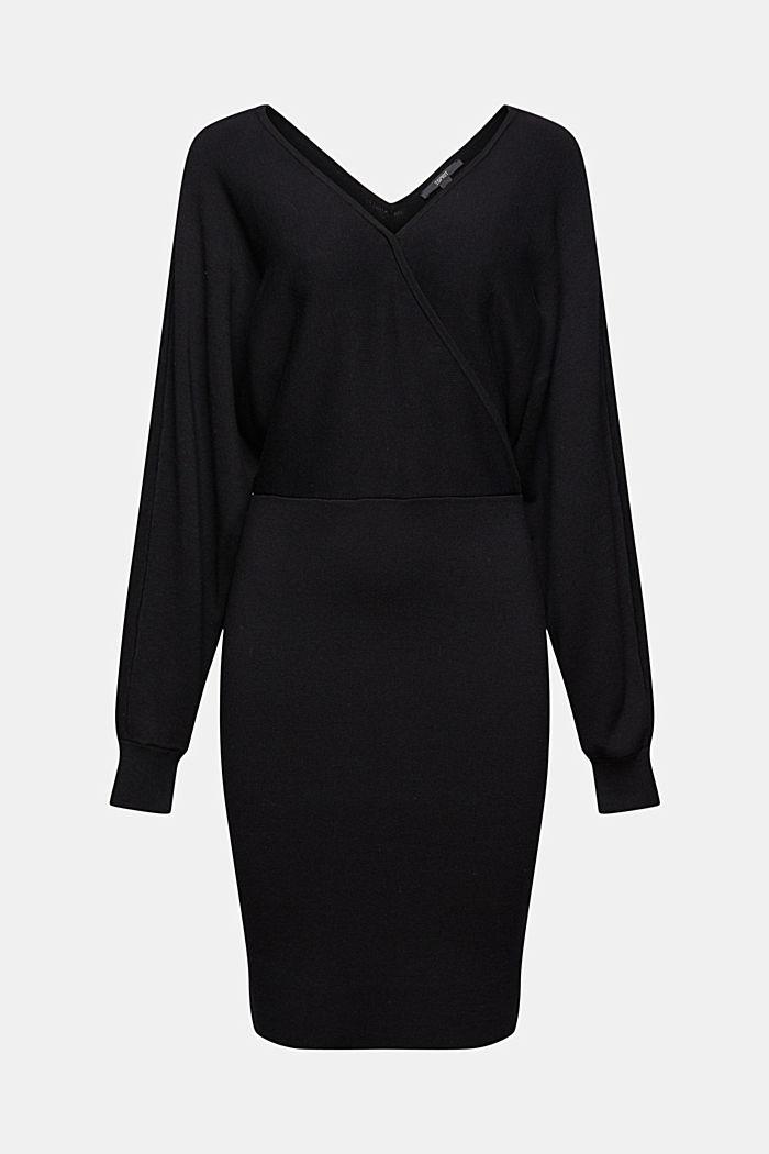 Gebreide jurk met wikkellook, LENZING™ ECOVERO™, BLACK, detail image number 6