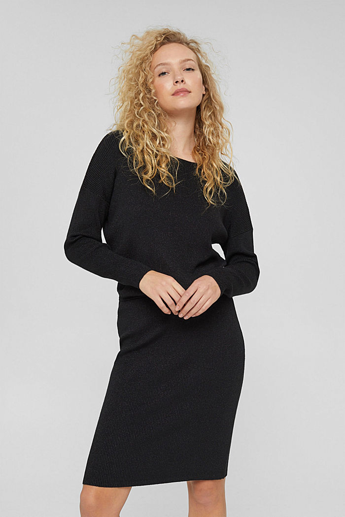Midi-jurk met glitter, LENZING™ ECOVERO™, BLACK, detail image number 0