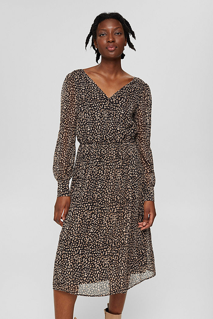 Chiffon-Kleid mit Print und Gitzereffekt, BLACK, detail image number 0