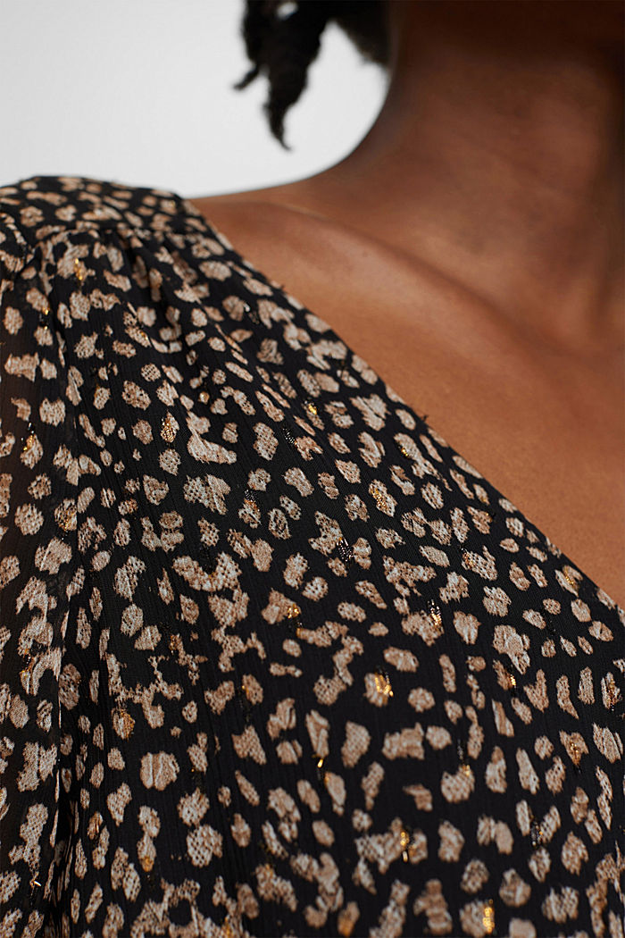 Chiffon-Kleid mit Print und Gitzereffekt, BLACK, detail image number 3