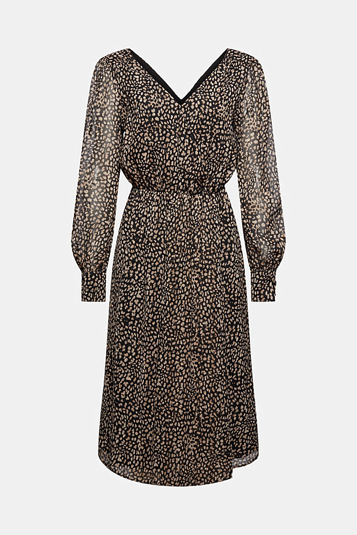 Chiffon-Kleid mit Print und Gitzereffekt, BLACK, detail image number 9