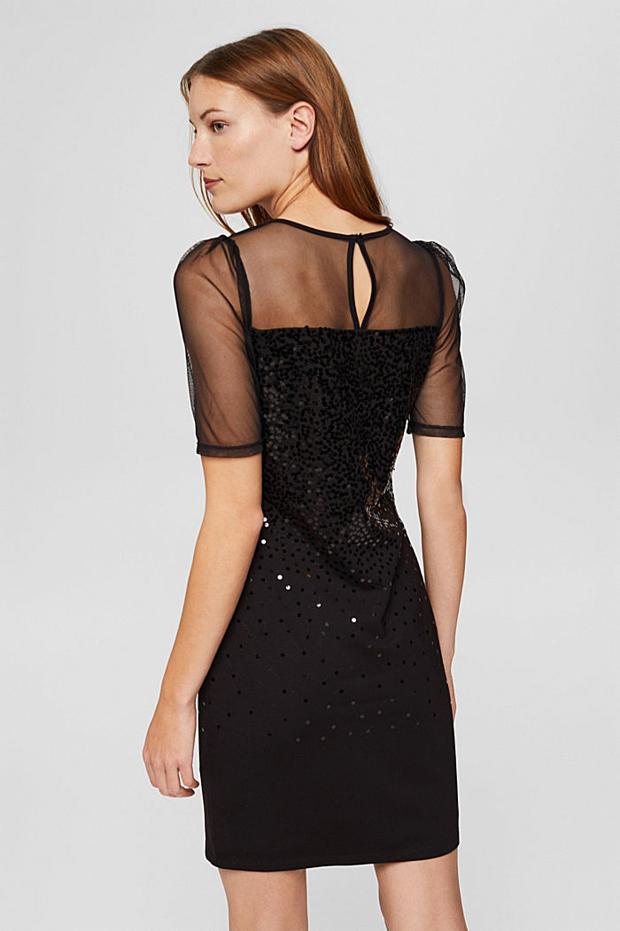 Jersey jurk met mesh en pailletjes, BLACK, detail image number 2