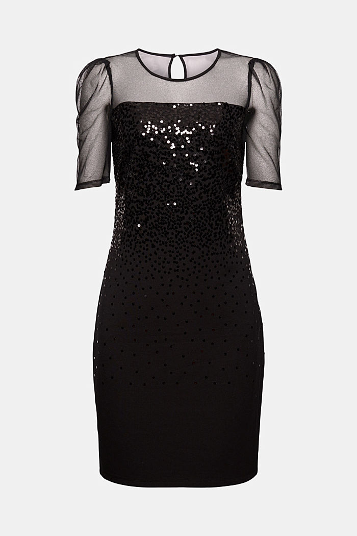Jersey jurk met mesh en pailletjes, BLACK, detail image number 7