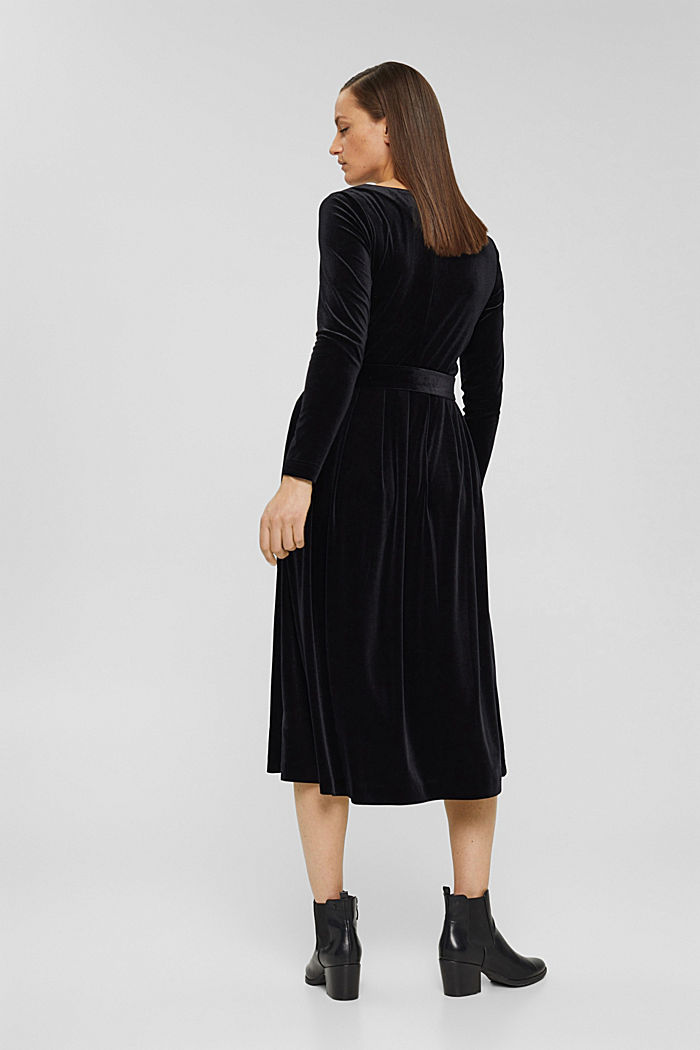 Fluwelen midi-jurk met ceintuur, BLACK, detail image number 2
