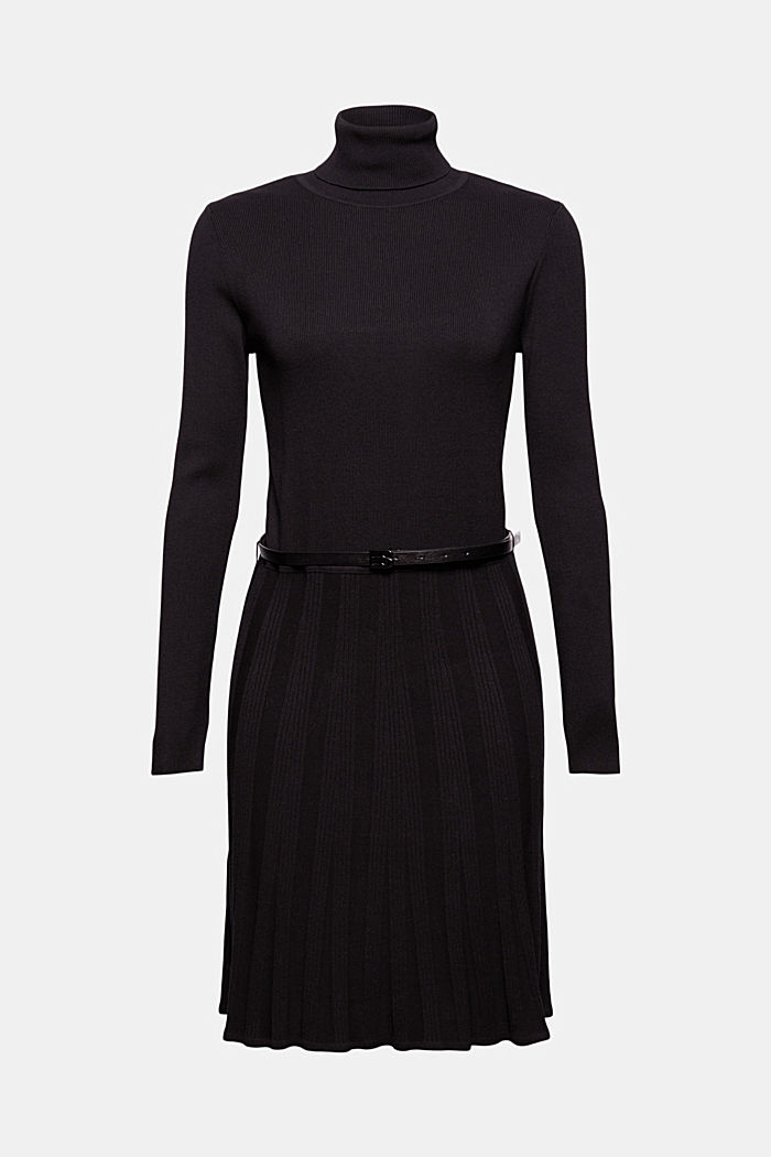 Gebreide jurk met ceintuur, LENZING™ ECOVERO™, BLACK, detail image number 8
