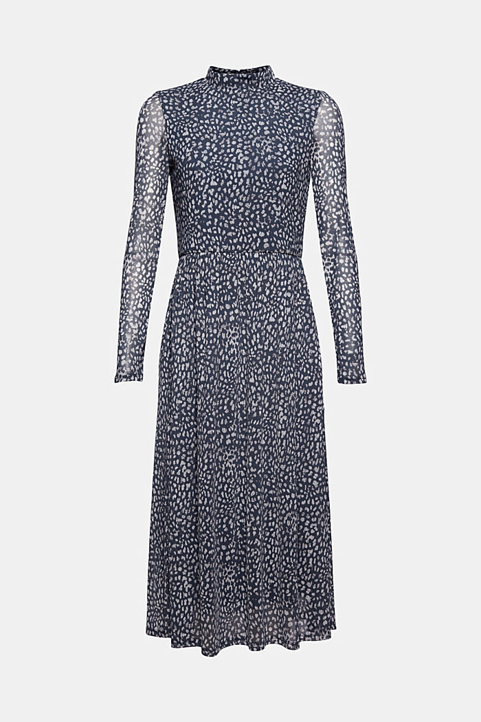 Mesh jurk met print in midilengte, DARK BLUE, detail image number 6