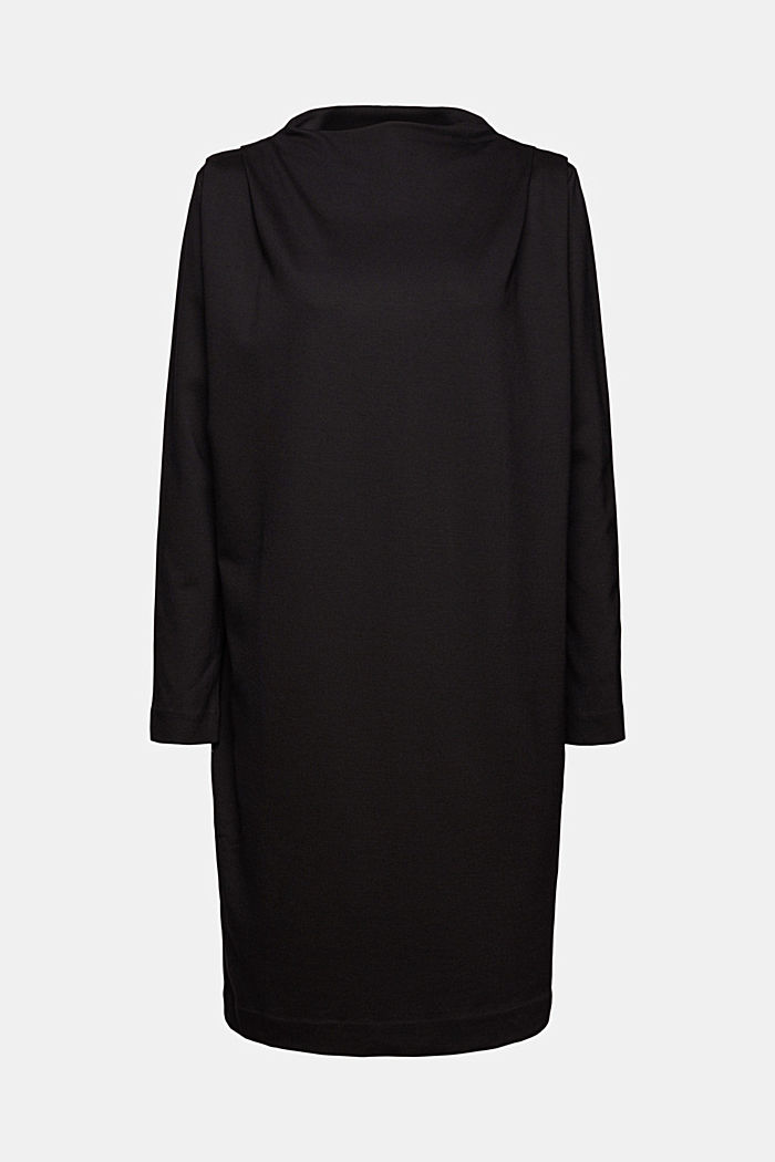 Kleid mit gerafften Schultern, LENZING™ ECOVERO™, BLACK, detail image number 6