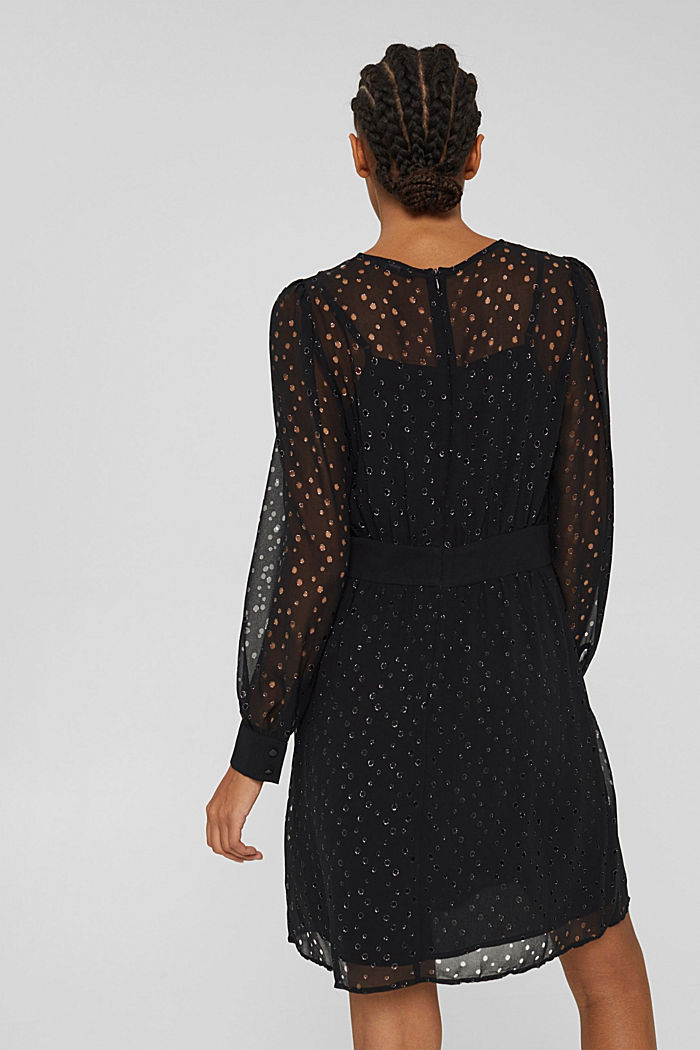 Gerecycled: chiffon jurk met glitters, BLACK, detail image number 2