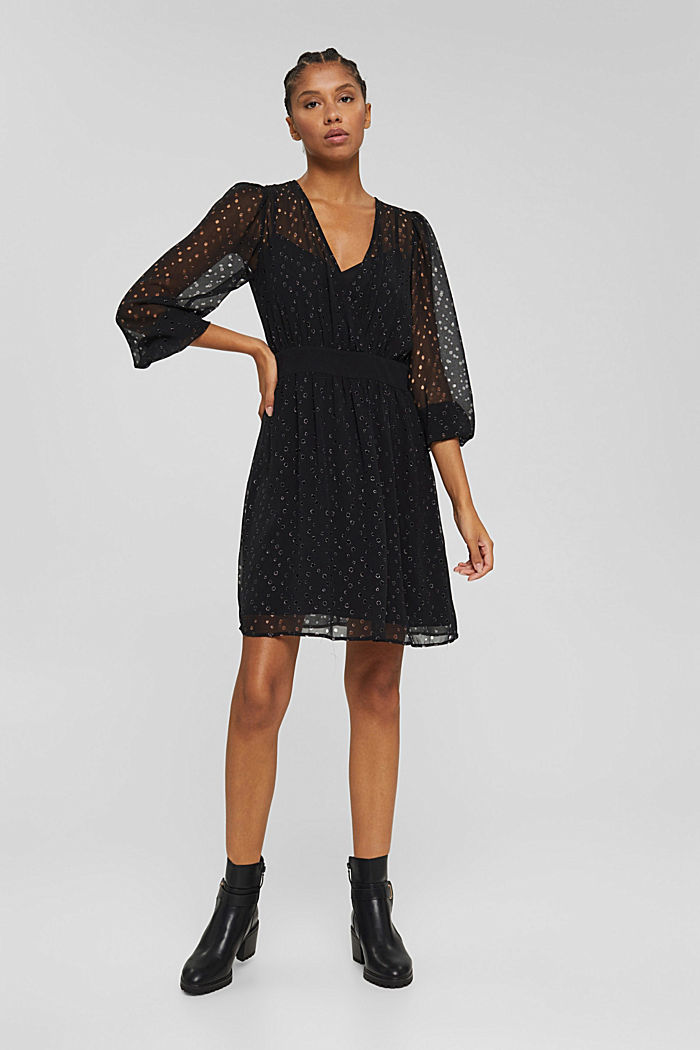 Gerecycled: chiffon jurk met glitters, BLACK, detail image number 7