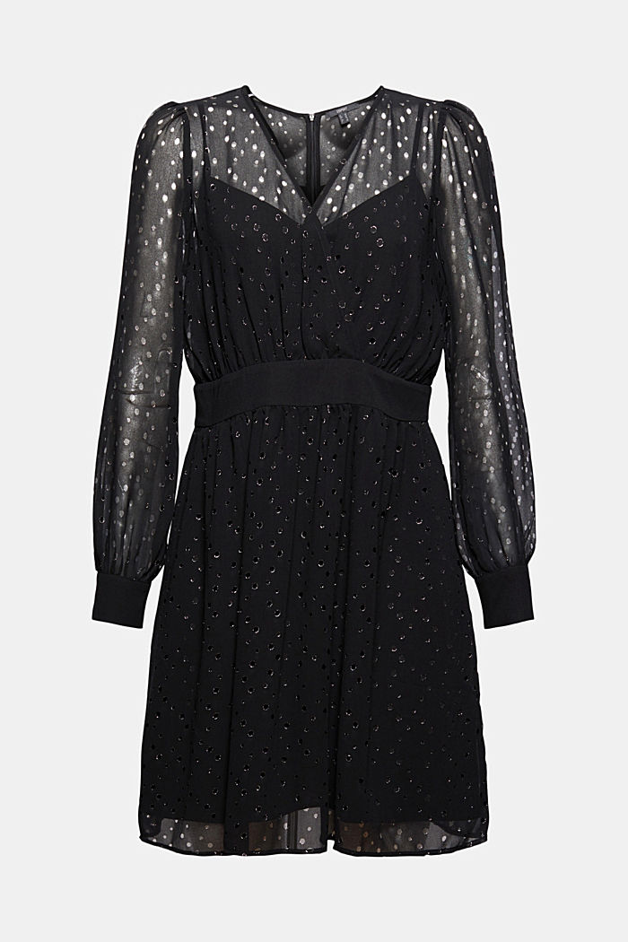 Gerecycled: chiffon jurk met glitters, BLACK, overview