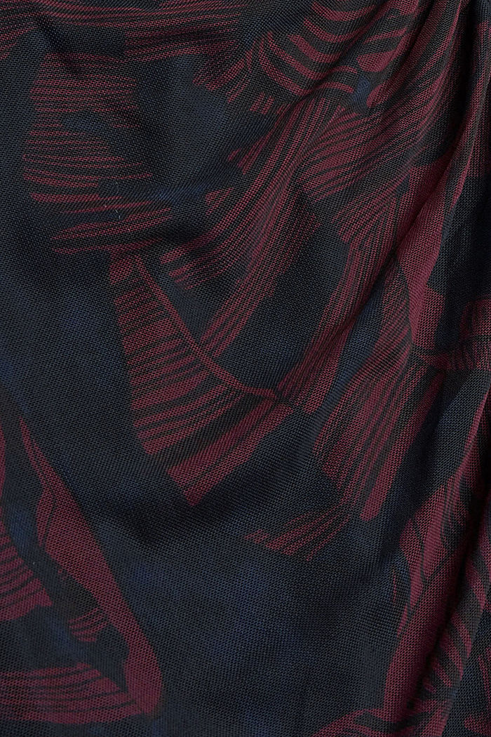 Mesh-Kleid mit Raffung und Print, BORDEAUX RED, detail image number 4