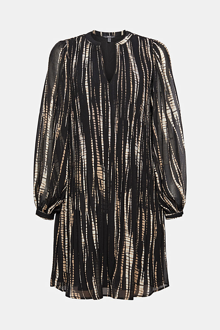 Gerecycled: geplisseerde jurk met print, BLACK, detail image number 7