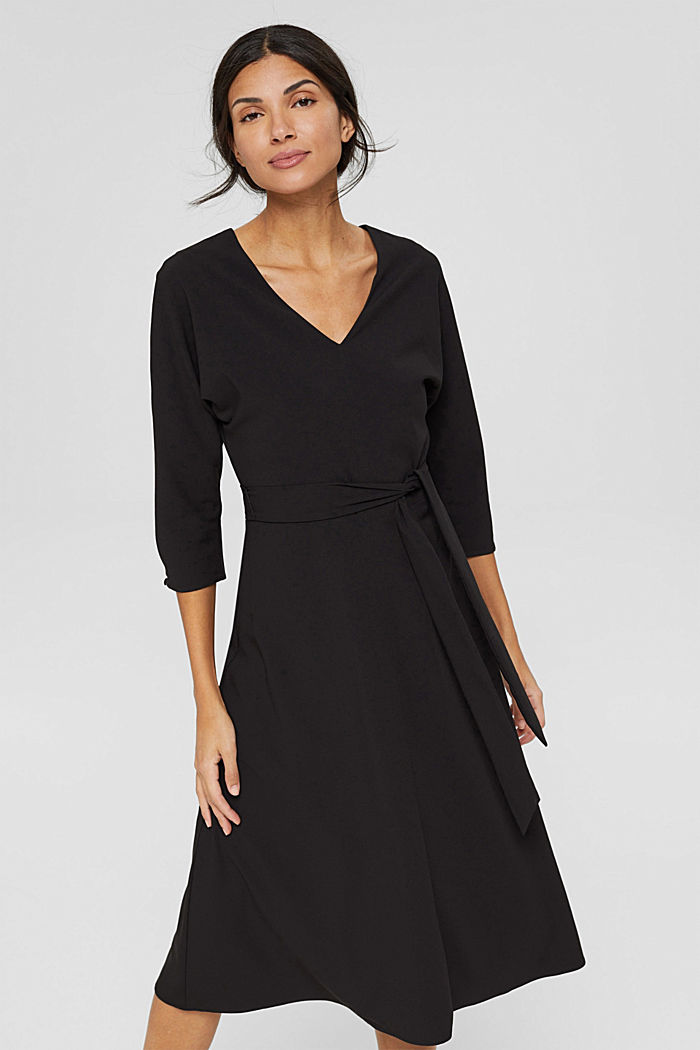 Gerecycled: midi-jurk met ceintuur, BLACK, detail image number 0