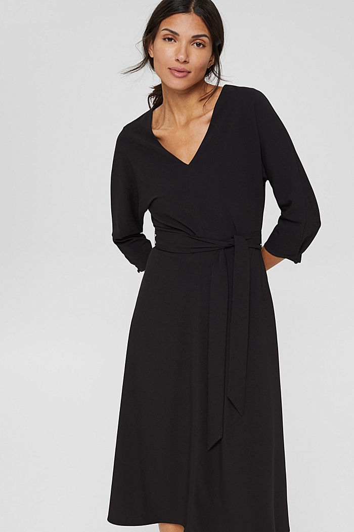 Gerecycled: midi-jurk met ceintuur, BLACK, detail image number 5