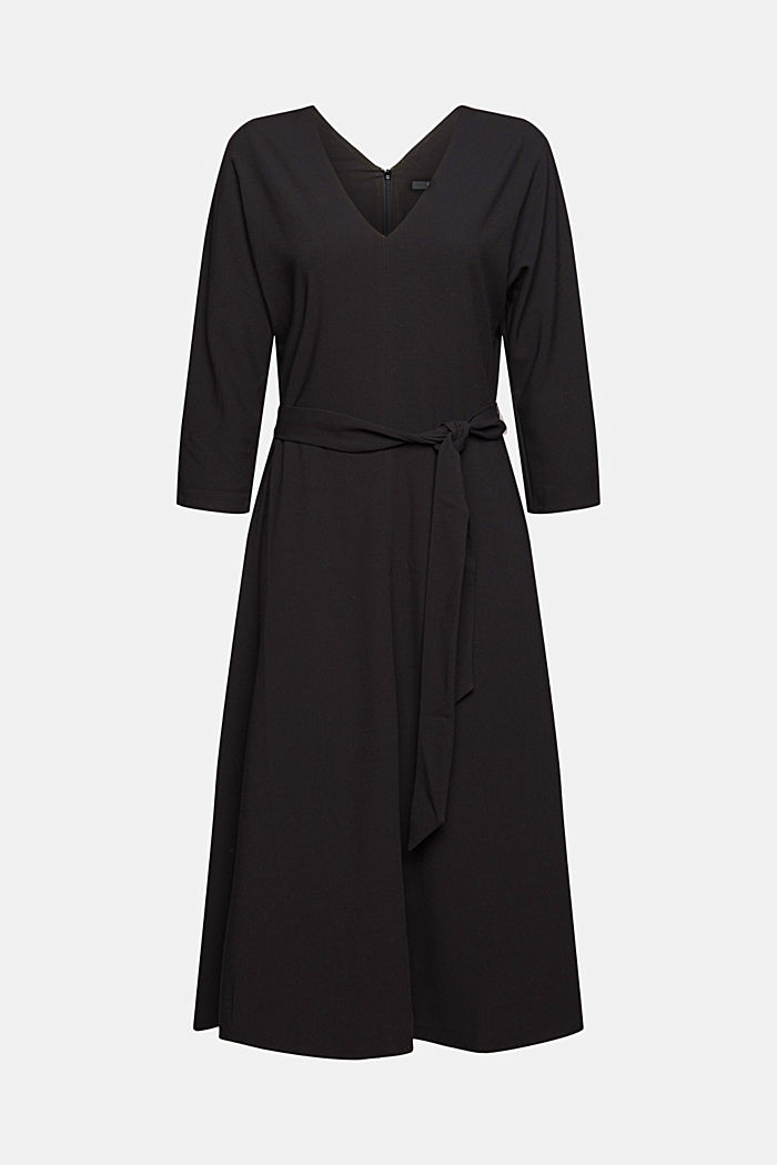Gerecycled: midi-jurk met ceintuur, BLACK, detail image number 6