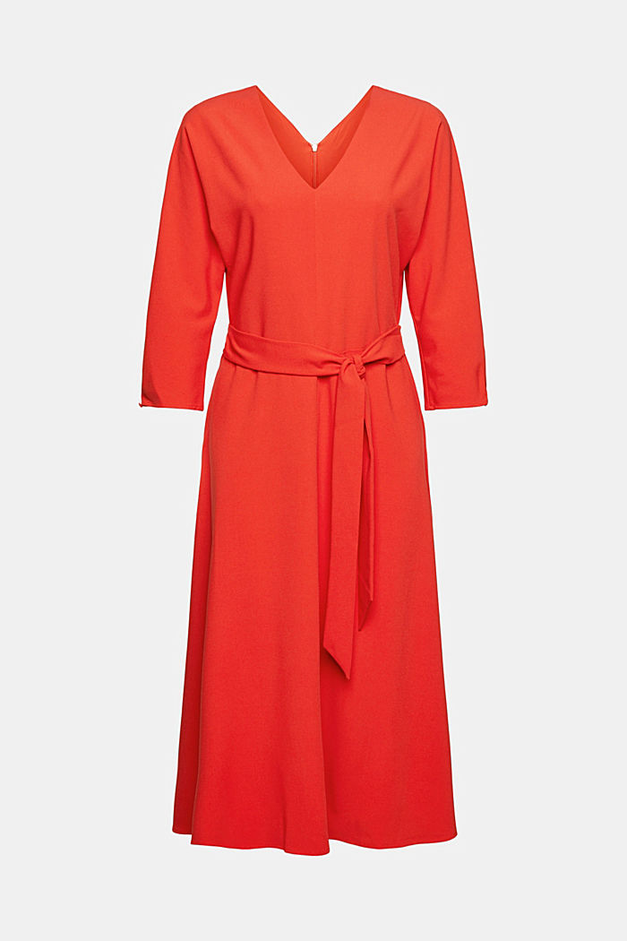 Z recyklingu: sukienka midi z wiązanym paskiem, ORANGE RED, overview