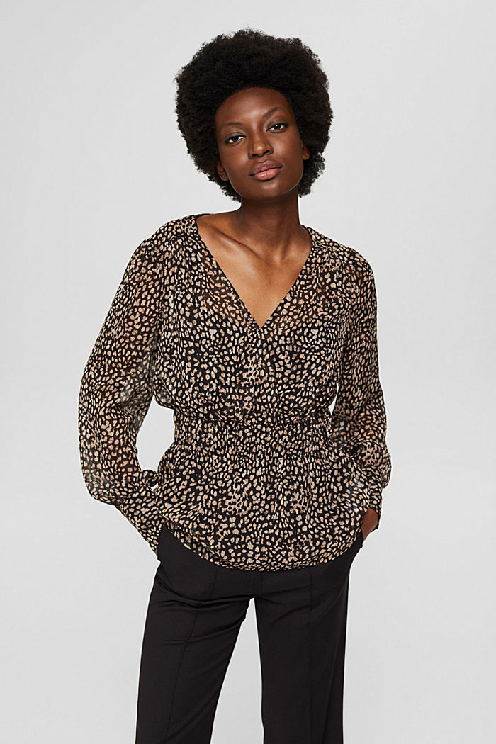 Chiffon blouse met print en glittereffect, BLACK, detail image number 0