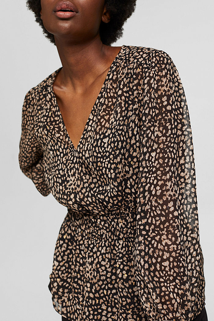 Chiffon blouse met print en glittereffect, BLACK, detail image number 2