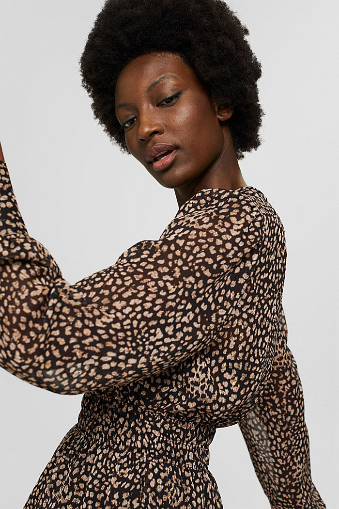 Chiffon blouse met print en glittereffect, BLACK, overview